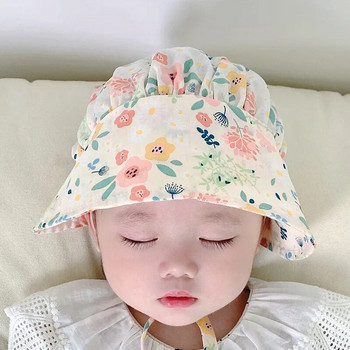 Сладки бебешки момичета Шапка за слънце за 3-20M Нова лятна тънка щампа Princess Bucket Hats Сенник Шапка с острие Шапка на открито Palace Hat Корейски стил