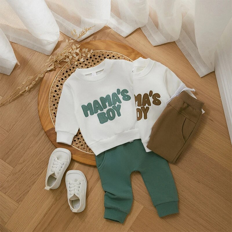 Rudeniniai kūdikiai berniukai Drabužiai Vaikai Vaikai Sportinis kostiumas Mados Raidės Siuvinėjimas Ilgomis rankovėmis Megztiniai Viršutiniai raišteliai Kelnės Drabužiai