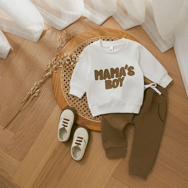 Rudeniniai kūdikiai berniukai Drabužiai Vaikai Vaikai Sportinis kostiumas Mados Raidės Siuvinėjimas Ilgomis rankovėmis Megztiniai Viršutiniai raišteliai Kelnės Drabužiai