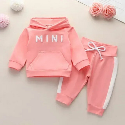 Set de haine de primăvară toamnă pentru bebeluș fetiță, roz, cu mânecă lungă, bluză + pantaloni, ținută casual pentru nou-născut, imprimeu dragoste