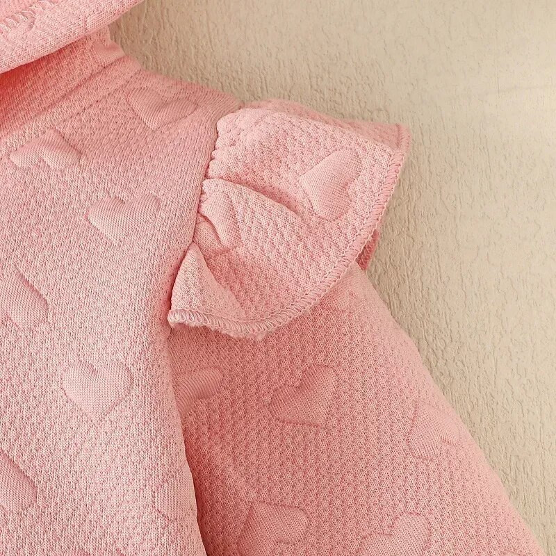 Mažylei mergaitei pavasario rudens rūbų rinkinys rožinis ilgomis rankovėmis su gobtuvu ir kelnaitės Meilės raštais naujagimio laisvalaikio apranga