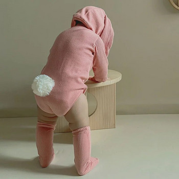 2023 Baby Rabbit Πασχαλινό Romper Ear Καπέλο Φορμάκι Κάλτσες από μασίφ βαμβακερό ολόσωμο φόρμα 0-24 εκατομμυρίων Κορεάτικων χαριτωμένα ρούχα για κοριτσάκι για μικρό παιδί Ρούχα
