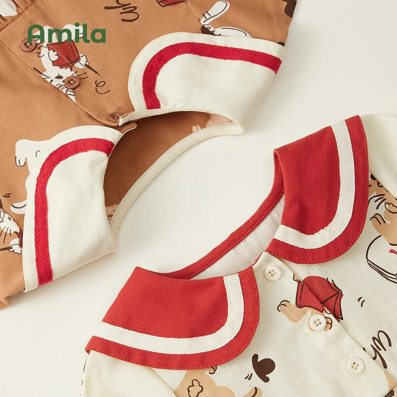 Detské šaty Amila 2023 Jarné nové akademické šaty s dlhými rukávmi, áčkovým strihom pre dievčatá, roztomilé kreslené potlačené detské oblečenie