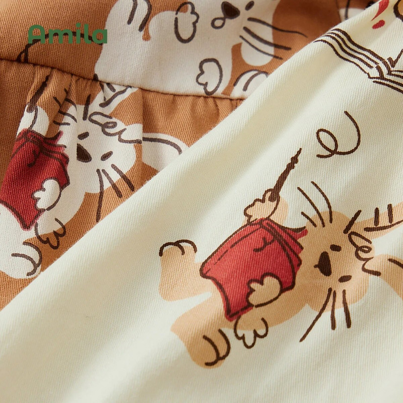 Detské šaty Amila 2023 Jarné nové akademické šaty s dlhými rukávmi, áčkovým strihom pre dievčatá, roztomilé kreslené potlačené detské oblečenie