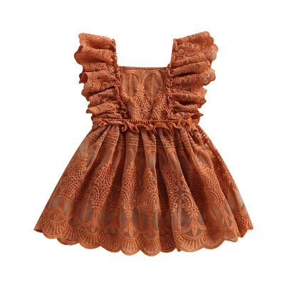 Pudcoco Rochie din dantelă de vară pentru nou-născut pentru bebeluși, rochie cu mâneci cu volane, fără spate, culoare uni, rochie pentru sugari 0-24M
