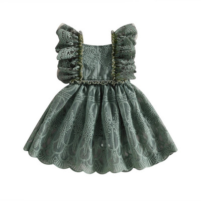 Pudcoco Rochie din dantelă de vară pentru nou-născut pentru bebeluși, rochie cu mâneci cu volane, fără spate, culoare uni, rochie pentru sugari 0-24M