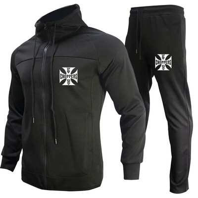 Pánska ležérna športová súprava s potlačou loga West Coast, 2 kusy, jesenné nové pánske oblečenie (športová bunda + nohavice)