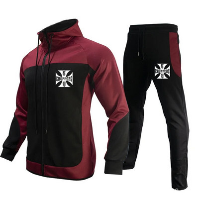 Pánska ležérna športová súprava s potlačou loga West Coast, 2 kusy, jesenné nové pánske oblečenie (športová bunda + nohavice)