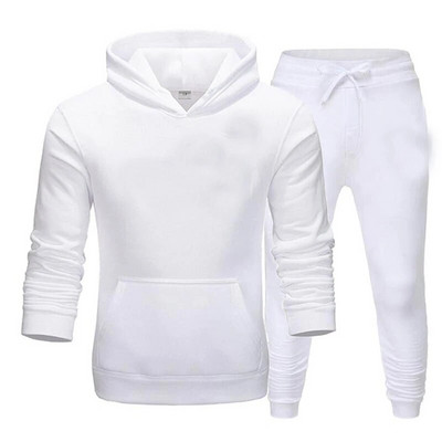Set de pulovere sport pentru bărbați, de culoare solidă, îmbrăcăminte sport pentru bărbați, pulover, cu șnur elastic, pulover + set de pantaloni din două piese