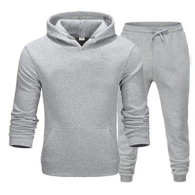 Set de pulovere sport pentru bărbați, de culoare solidă, îmbrăcăminte sport pentru bărbați, pulover, cu șnur elastic, pulover + set de pantaloni din două piese