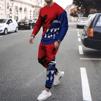 Есенен мъжки комплект с 3D печат Ежедневно спортно облекло, костюм за бягане, мъжка тениска с дълги ръкави + спортен анцуг, извънгабаритно улично облекло от 2 части