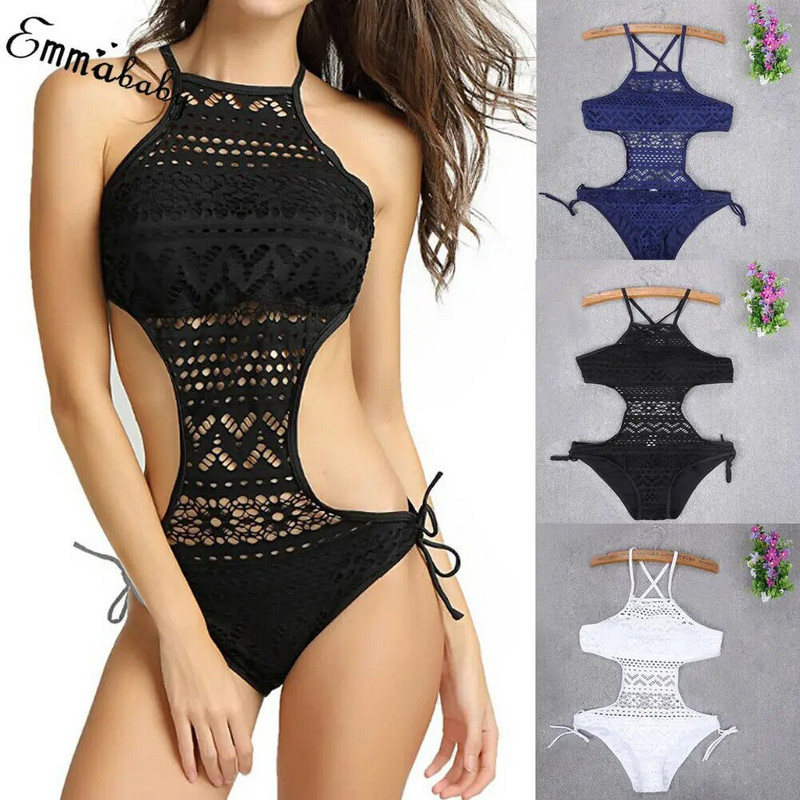 Costum de baie sexy dintr-o singură piesă pentru femei, cu scobitură din dantelă, cu monokini florale