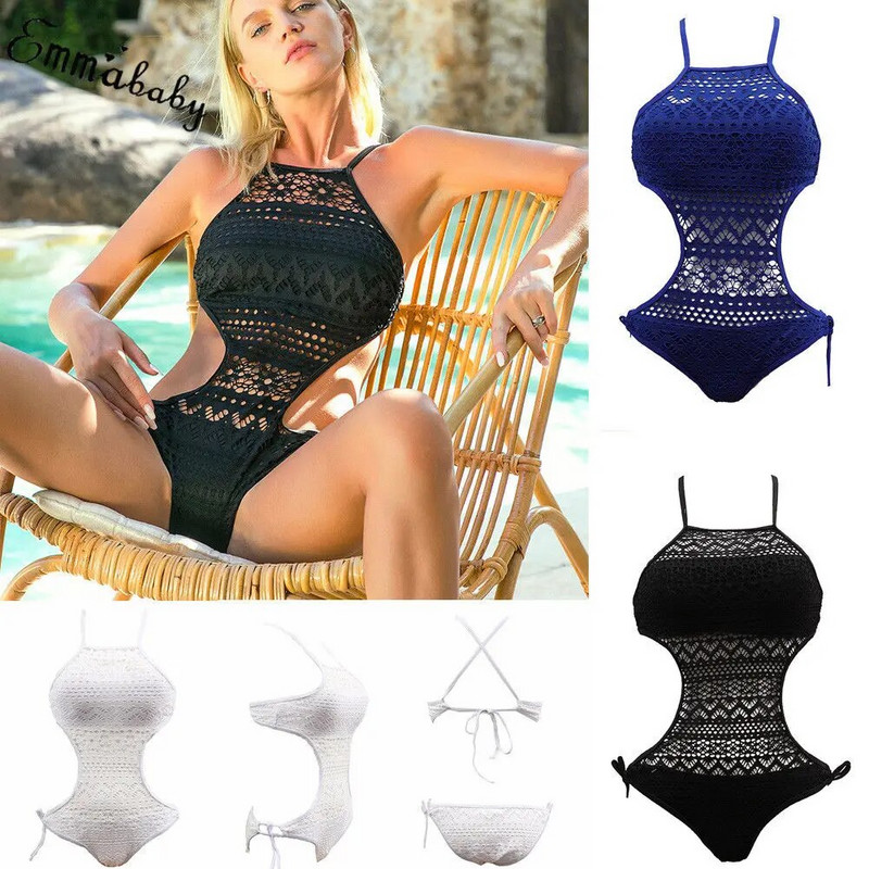 Costum de baie sexy dintr-o singură piesă pentru femei, cu scobitură din dantelă, cu monokini florale