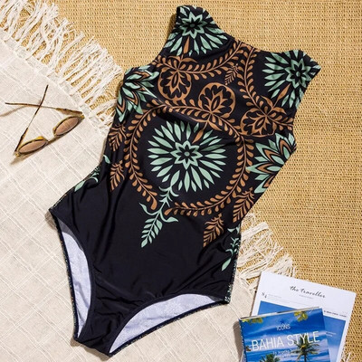 2024 Sexy High Neck One Piece Swimsuit Dámske brazílske plavky Dámske plavky s ramienkami, plavky s potlačou Monokini Lady