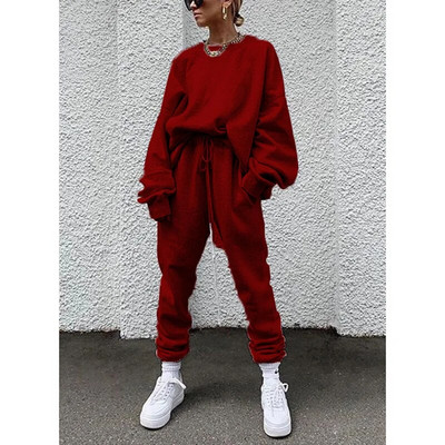 Set de 2 piese de modă supradimensionat pentru femei Set de hanorace pentru femei, costum sport, hanorac, toamnă, iarnă, îmbrăcăminte sportivă, seturi de alergare