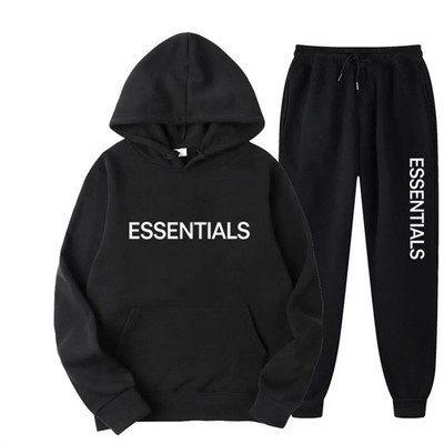 Autumn Winter ESSENTIALS Spausdinti 2 vienetų rinkiniai Unisex sportiniai gobtuvai vyrams megztiniai + kelnių kostiumas y2k Moteriška sportinė apranga su gobtuvu
