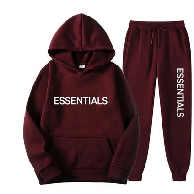 Autumn Winter ESSENTIALS Spausdinti 2 vienetų rinkiniai Unisex sportiniai gobtuvai vyrams megztiniai + kelnių kostiumas y2k Moteriška sportinė apranga su gobtuvu