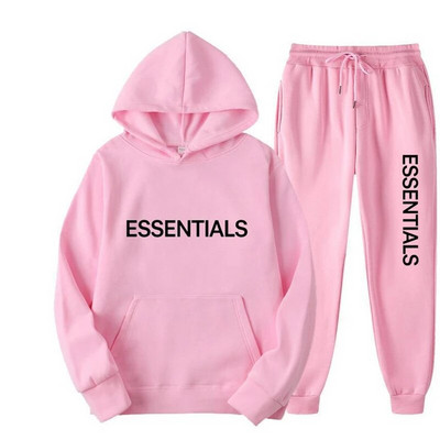 Autumn Winter ESSENTIALS Spausdinti 2 vienetų rinkiniai Unisex sportiniai gobtuvai vyrams megztiniai + kelnių kostiumas y2k Moteriška sportinė apranga su gobtuvu