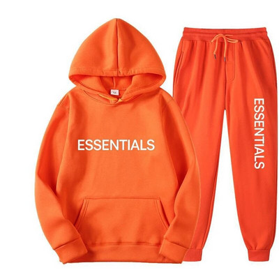 Autumn Winter ESSENTIALS Spausdinti 2 vienetų rinkiniai Unisex sportiniai gobtuvai vyrams megztiniai + kelnių kostiumas y2k Moteriška sportinė apranga su gobtuvu
