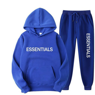 Autumn Winter ESSENTIALS Spausdinti 2 vienetų rinkiniai Unisex sportiniai gobtuvai vyrams megztiniai + kelnių kostiumas y2k Moteriška sportinė apranga su gobtuvu