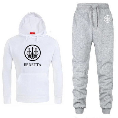 Vyriškas sportinis kostiumas su gobtuvu Beretta Logo Spausdinti laisvalaikio džemperis + kelnės 2 vnt., vilnos, aukštos kokybės unisex sportinės aprangos bėgimo kostiumas