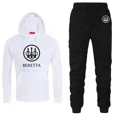 Vyriškas sportinis kostiumas su gobtuvu Beretta Logo Spausdinti laisvalaikio džemperis + kelnės 2 vnt., vilnos, aukštos kokybės unisex sportinės aprangos bėgimo kostiumas