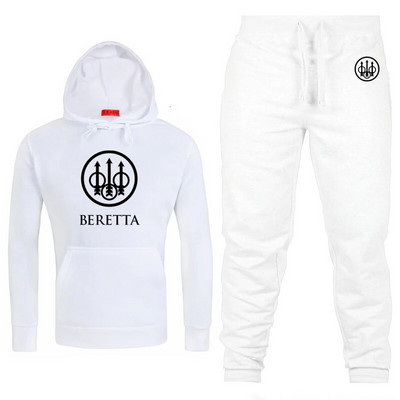 Vyriškas sportinis kostiumas su gobtuvu Beretta Logo Spausdinti laisvalaikio džemperis + kelnės 2 vnt., vilnos, aukštos kokybės unisex sportinės aprangos bėgimo kostiumas