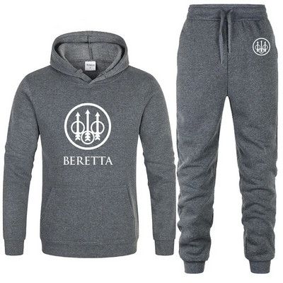 Vyriškas sportinis kostiumas su gobtuvu Beretta Logo Spausdinti laisvalaikio džemperis + kelnės 2 vnt., vilnos, aukštos kokybės unisex sportinės aprangos bėgimo kostiumas