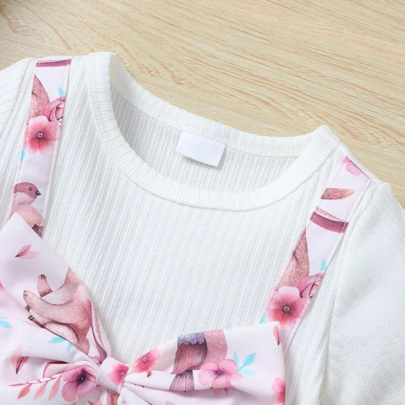 Naujagimių suknelės netikros 2 dalių kūdikių vasariniai drabužiai Mieli gyvūnai, triušis trumpomis rankovėmis, mergaičių suknelė + galvos juosta, festivalis 0-3 m.