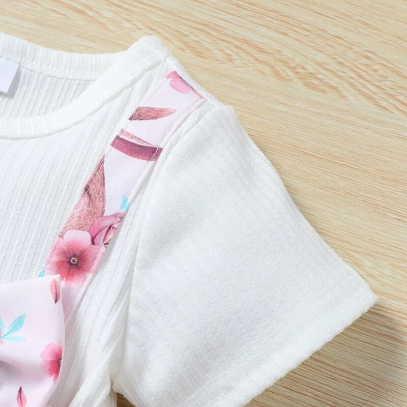 Naujagimių suknelės netikros 2 dalių kūdikių vasariniai drabužiai Mieli gyvūnai, triušis trumpomis rankovėmis, mergaičių suknelė + galvos juosta, festivalis 0-3 m.