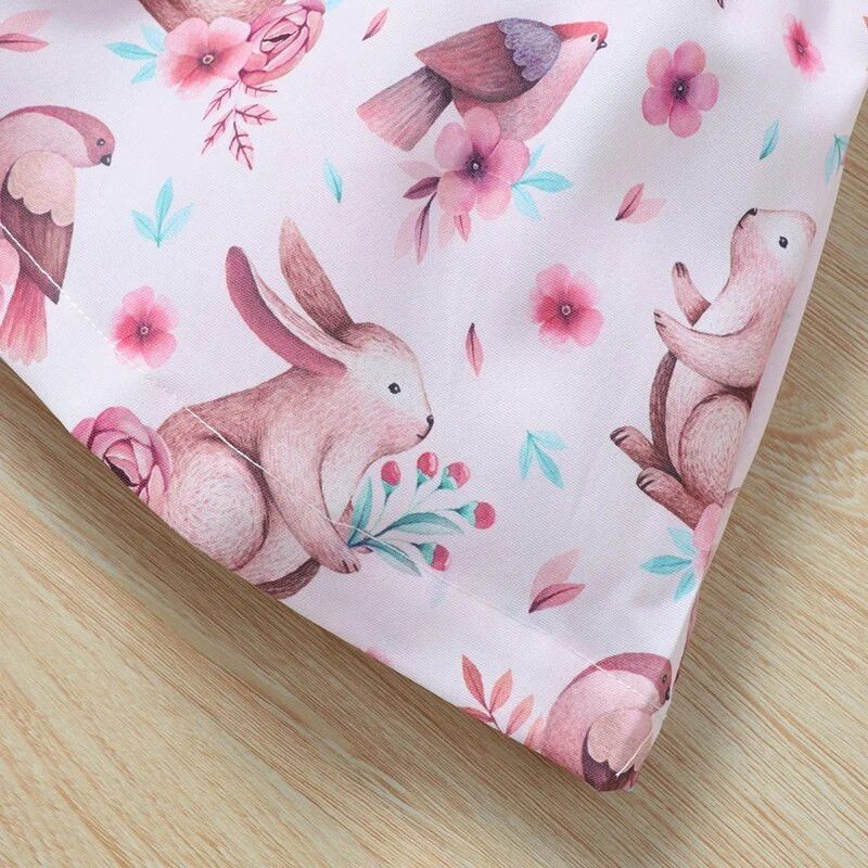 Naujagimių suknelės netikros 2 dalių kūdikių vasariniai drabužiai Mieli gyvūnai, triušis trumpomis rankovėmis, mergaičių suknelė + galvos juosta, festivalis 0-3 m.