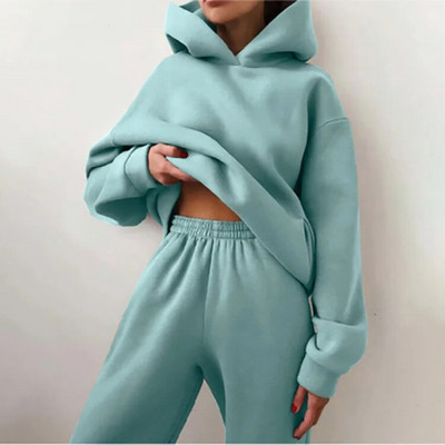 Trening pentru femei, ocazional, fitness, cu glugă, costum sport cu mânecă lungă, toamnă, iarnă, hanorace caldă, pantaloni lungi, fleece, seturi de 2 piese
