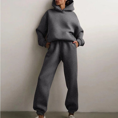 Trening pentru femei, ocazional, fitness, cu glugă, costum sport cu mânecă lungă, toamnă, iarnă, hanorace caldă, pantaloni lungi, fleece, seturi de 2 piese