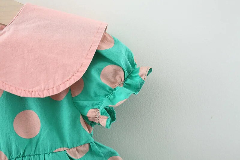 Letné dievčenské detské princezná šaty s krátkym rukávom, detské bábätká, bodkované, skladané šaty, ležérne šaty