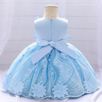 Καλοκαιρινό 1 έτος μωρό φόρεμα γενεθλίων Παιδικά ρούχα βάπτισης Βάπτιση Παιδικό πάρτυ Παιδική Στολή Μπλε λουλούδι Δαντέλα Πριγκίπισσα