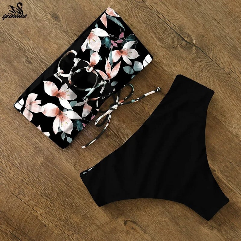 Bikiny 2024 Plavky Dámske plavky s potlačou, vysokým pásom, setom bikín vzadu, krížovým bandeau plavky, dámske plážové oblečenie, bikiny