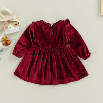 Βρεφικό φόρεμα σε γραμμή Α για κοριτσάκια Πριγκίπισσα Υπέροχο βελούδινο φθινοπωρινό ανοιξιάτικο φόρεμα Βρεφικό μακρυμάνικο βολάν με δαντέλα πλισέ φόρεμα