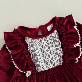 Βρεφικό φόρεμα σε γραμμή Α για κοριτσάκια Πριγκίπισσα Υπέροχο βελούδινο φθινοπωρινό ανοιξιάτικο φόρεμα Βρεφικό μακρυμάνικο βολάν με δαντέλα πλισέ φόρεμα