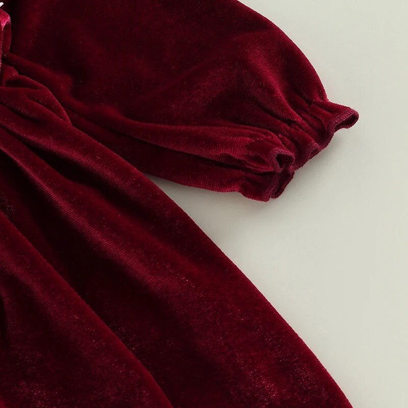 Mažylių mergaičių A formos suknelė princesė Graži aksominė rudens pavasario suknelė kūdikiui ilgomis rankovėmis raukiniais nėriniais klostuota suknelė