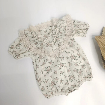 2 τμχ Κορεάτικο βολάν με δαντέλα Χαριτωμένο μωρό με σετ καπέλων Βρεφική vintage φλοράλ μακρυμάνικη φόρμα Γλυκά ρούχα για μωρά για μωρά