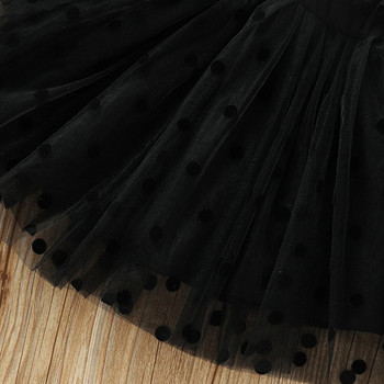 Лятна рокля за бебета момичета Мрежеста пола черна рокля на точки с дълги ръкави на принцеса Дрехи за парти за 1-ви рожден ден Памучна рокля за момичета