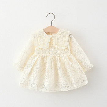 babzapleume Пролетни дрехи за бебета и момичета Сладка корейска рокля за принцеса за новородени бебета Дантелени рокли с цветя Есенни дрехи за малки деца 050
