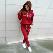 Trening casual din 2 piese pentru femei, cu glugă, cu mânecă lungă, sport, pentru toamnă, hanorace calde și pantaloni lungi, din lână