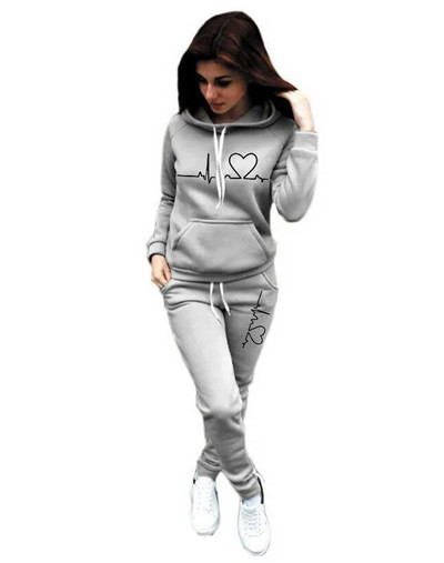 Trening casual din 2 piese pentru femei, cu glugă, cu mânecă lungă, sport, pentru toamnă, hanorace calde și pantaloni lungi, din lână