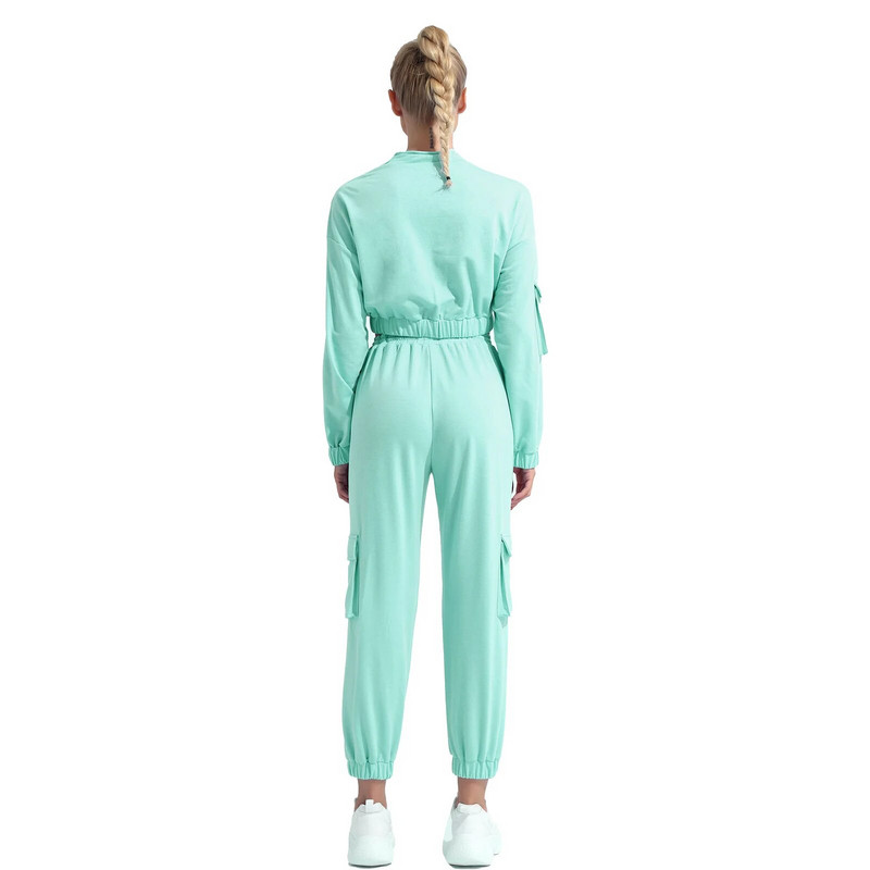 Moterų laisvalaikio saldus sportinis jogos rinkinys 2 vnt bėgimo sportinis kostiumas, dviejų dalių sportiniai kostiumai, sporto salės drabužiai, stovas apykakle, ilgomis rankovėmis, sportinė apranga