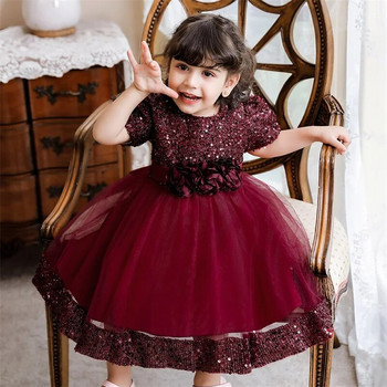 Βρεφικό φόρεμα με παγιέτες λουλούδια Vestidos Βάπτιση Πριγκίπισσα νήπιο φόρεμα πάρτι γενεθλίων μπάλα νεογέννητα παιδικά ρούχα 1 έτους
