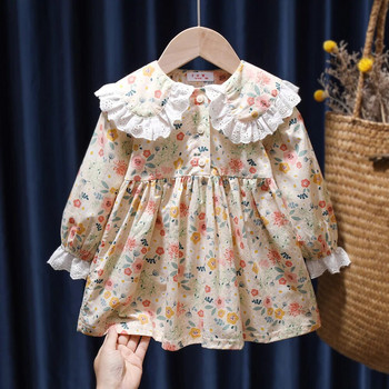 Прекрасна карирана рокля за бебета момичета Питър Пан яка Пролет Лято Rainbow Dot Ежедневна рокля Прохождащо дете с флорални волани Robe Fille Gown