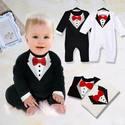 Fiú ruhák Tipegő Baba fiú csokornyakkendő Gentleman Jumpsuit Body Ruhák Felszerelések