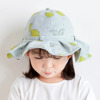 Сладка бебешка лятна шапка за момичета Памучен принт на плодове Детски шапки с кофа с панделка Принцеса Детска шапка за слънце Плажно пътуване 1-3 години