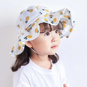 Сладка бебешка лятна шапка за момичета Памучен принт на плодове Детски шапки с кофа с панделка Принцеса Детска шапка за слънце Плажно пътуване 1-3 години